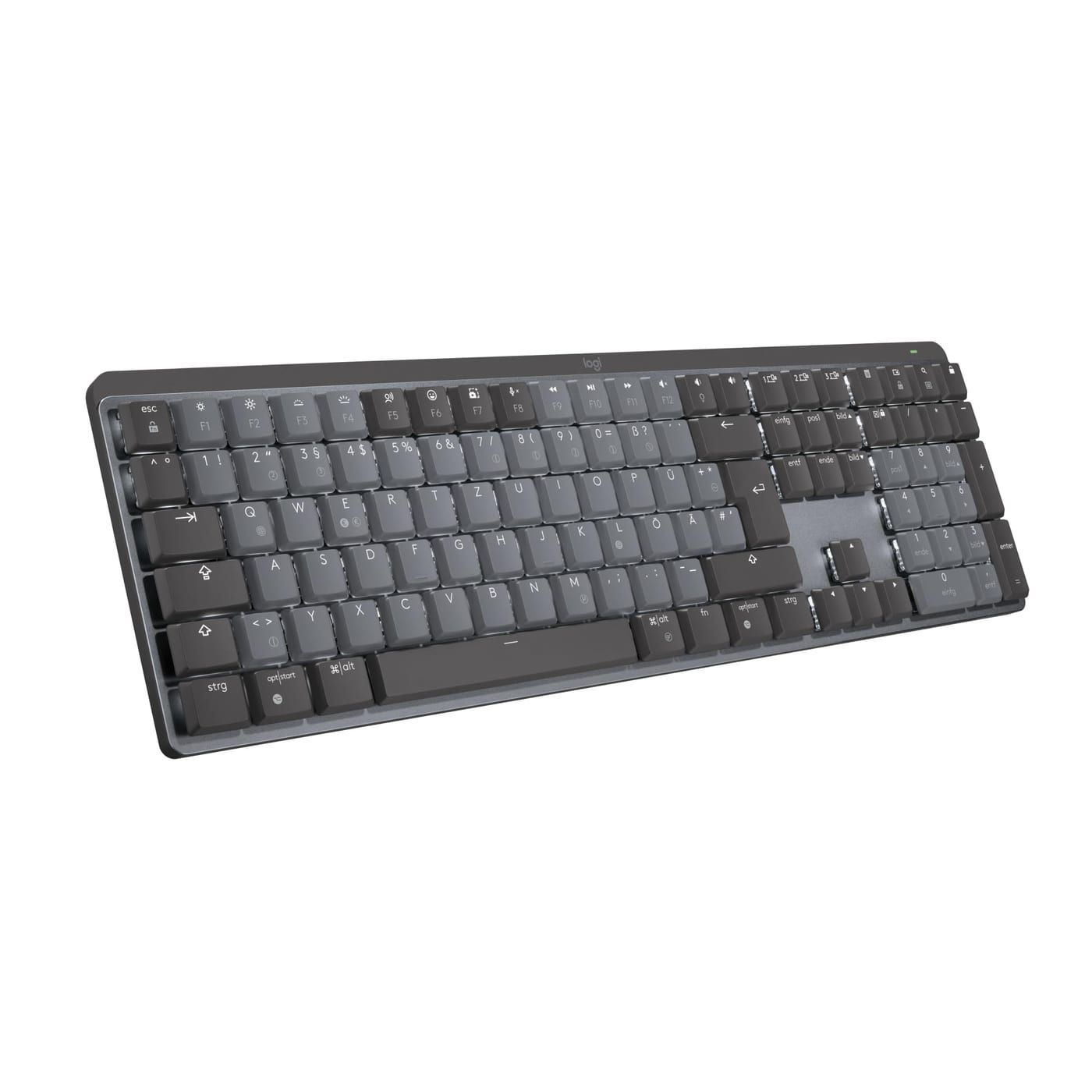 Logitech MX Mechanical Full Size Kabellose Tastatur in der Draufsicht, Full-Size-Layout, deutsche QWERTZ-Belegung